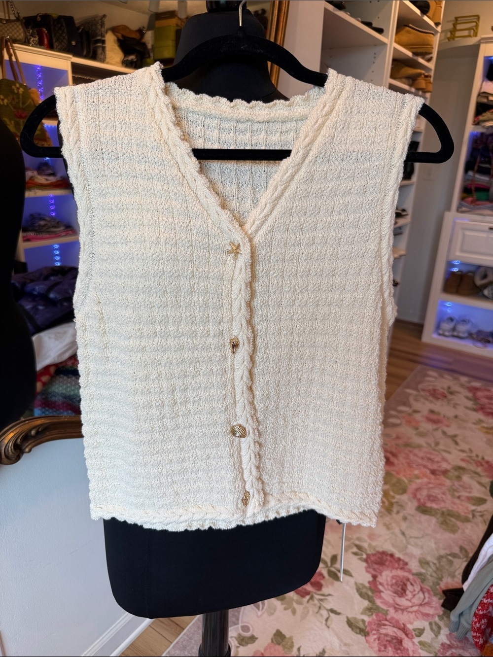 Commense Cream Textured Knit Button-Front Tank